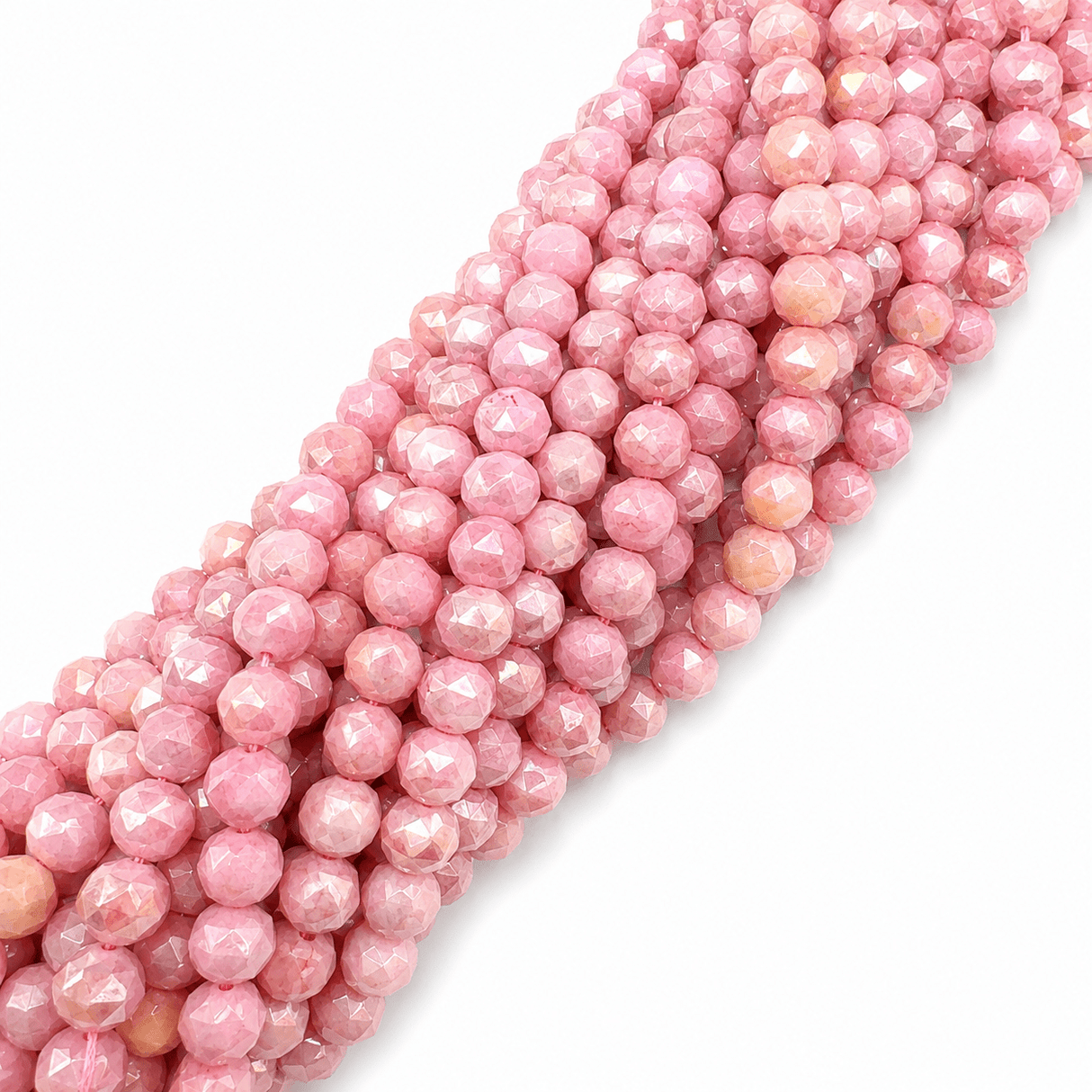 Elektroplatede Glasperler – Rosa, Facetteret, Runde (7-8mm) - Uniq Perler - 115415