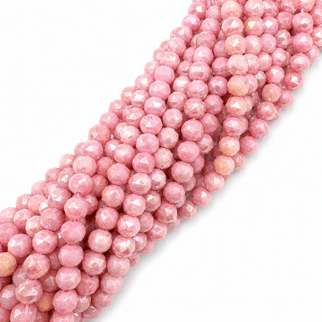 Elektroplatede Glasperler – Rosa, Facetteret, Runde (7-8mm) - Uniq Perler - 115415