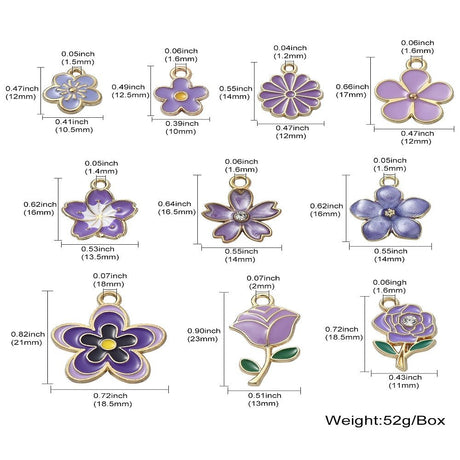 Emalje Blomstervedhæng – Gylden/Lilla Mix (40 stk.) - Uniq Perler - 