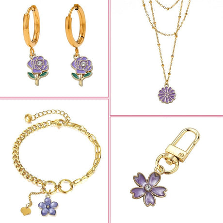 Emalje Blomstervedhæng – Gylden/Lilla Mix (40 stk.) - Uniq Perler - 