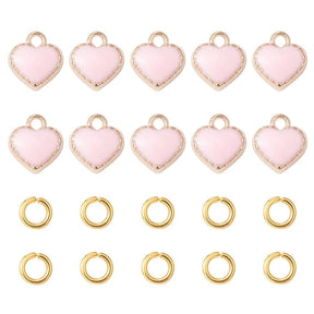 Emaljerat Hjärta Hänge – Rosa med öppna örhängen (8mm) 10 st. - Uniq Perler - 