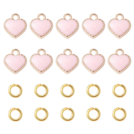 Emalje Hjerte Vedhæng – Pink med Åbne øskner (8mm) 10 stk. - Uniq Perler - 