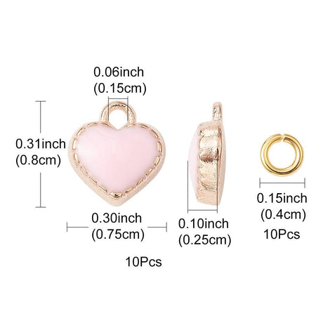 Emalje Hjerte Vedhæng – Pink med Åbne øskner (8mm) 10 stk. - Uniq Perler - 