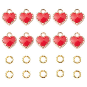 Enamel Heart Pendant – Red with Open jump rings (8mm) 10 pcs. - Uniq Perler - 