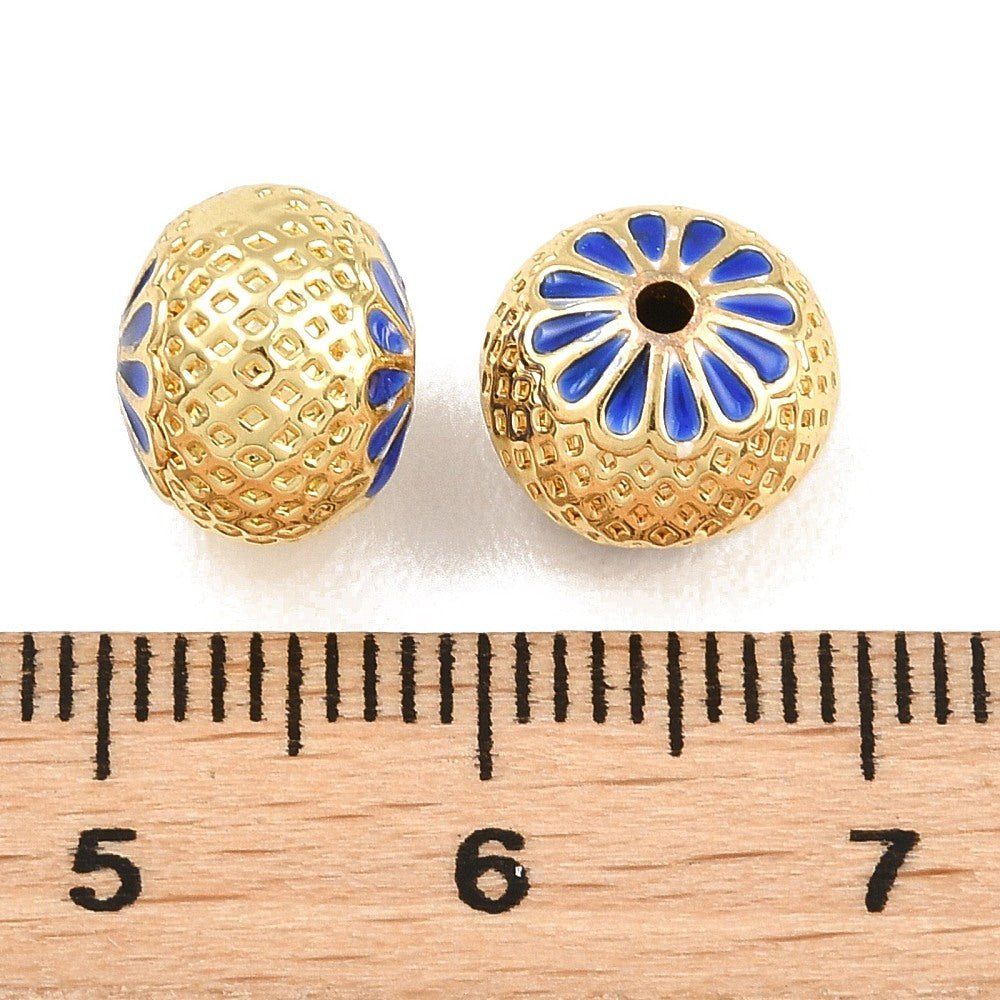 Emalje Perler – Rondel, 18K Langtidsholdbar Forgyldt Messing (9,5x8mm) 2 stk. - Uniq Perler - 126127