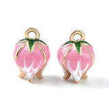 Emalje Vedhæng – Blomster Knop, 18K Forgyldt Messing, Pink (13x9mm) 2 stk. - Uniq Perler - 122535
