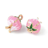 Emalje Vedhæng – Blomster Knop, 18K Forgyldt Messing, Pink (13x9mm) 2 stk. - Uniq Perler - 122535