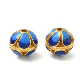 Emaille Metallperlen – (10,5 mm) – Gold/Blau (2 Stück) - Uniq Perler - 