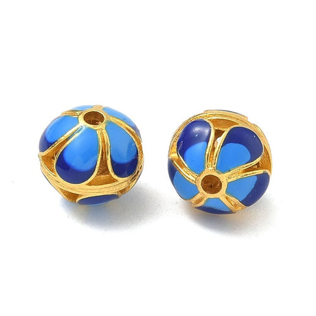 Emaille Metallperlen – (10,5 mm) – Gold/Blau (2 Stück) - Uniq Perler - 