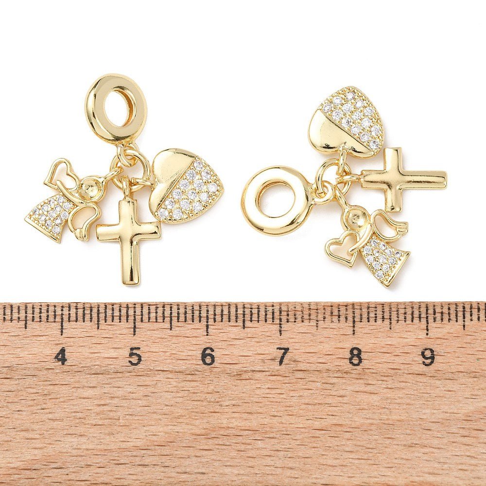 Engle Kors Hjerte Vedhæng Med Zirkonia – 18K Forgyldt Messing - Uniq Perler - 122506