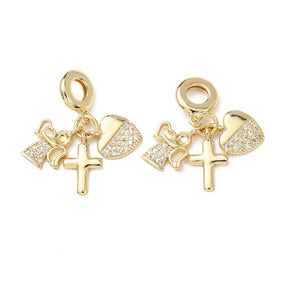 Engle Kors Hjerte Vedhæng Med Zirkonia – 18K Forgyldt Messing - Uniq Perler - 122506