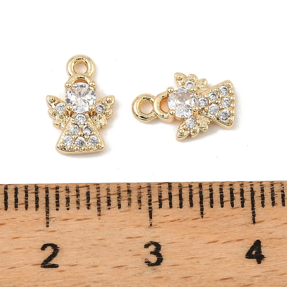 Engle med zirkonia sten, Forgyldt (str. 7x10x3,5 mm) 2 stk. - Uniq Perler - 