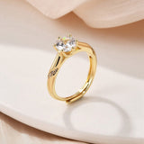 Enkel Og Forgyldt Regulerbar Ring Med Klar Zirkonia Sten - Uniq Perler - 114571