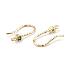 Simple Ear Hooks With Green Zirconia Stone, 18K Gold-plated, (14.5x7x3mm) - Uniq Perler - 700844