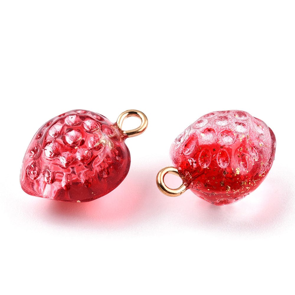 Enkelt perler og sæt Glas/jordbær vedhæng, ass farver. 12 stk.