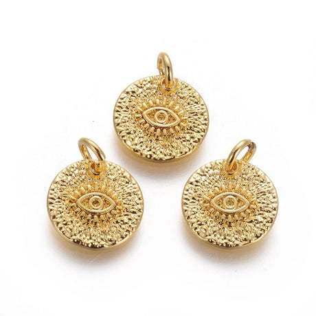 Evil Eye Vedhæng Med Flotte Detaljer, Forgyldt, 12mm - Uniq Perler - 114123