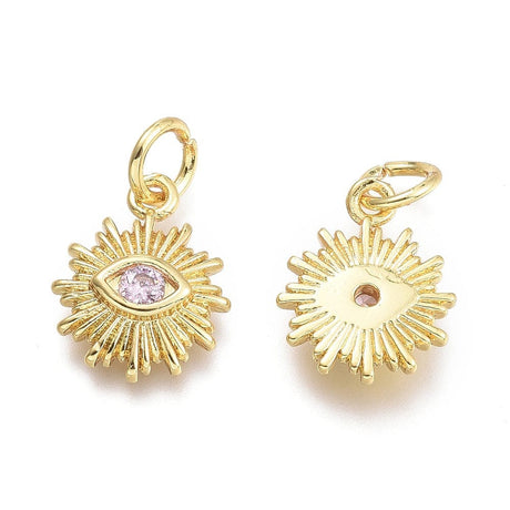 Evil Eye/Sol Vedhæng Med Rosa Zirkonia Sten, 18K Langtidsholdbar Forgyldning, 12,5x10mm - Uniq Perler - 113945
