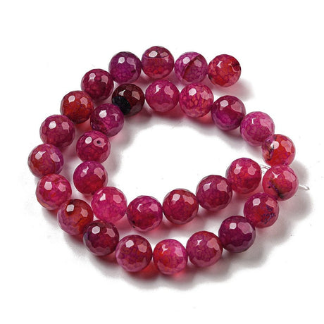 Facetterede Dragon Vein Agat Perler – Rund, Pink (12mm) - Uniq Perler - 