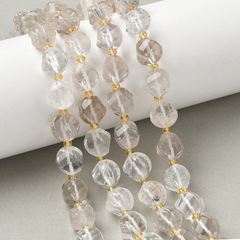 Facetterede Kvarts Perler – Twistformet Klar Krystal (10x9mm) - Uniq Perler - 115771