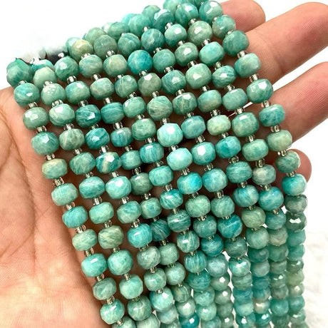 Facetteret Amazonit - Grønblå (6x8mm) - Uniq Perler - 681212