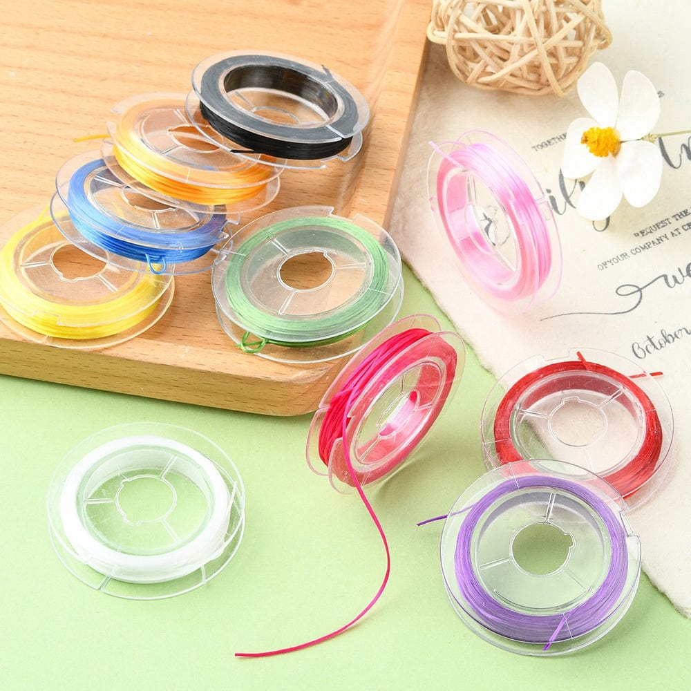 Farvet Elastiksnor – 0,5mm, 10 Ruller (90 Meter) - Uniq Perler - 149173