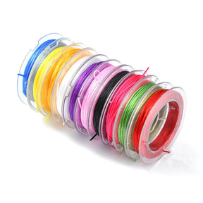 Farget Elastisk snor – 0,5mm, 10 Ruller (90 Meter) - Uniq Perler - 149173