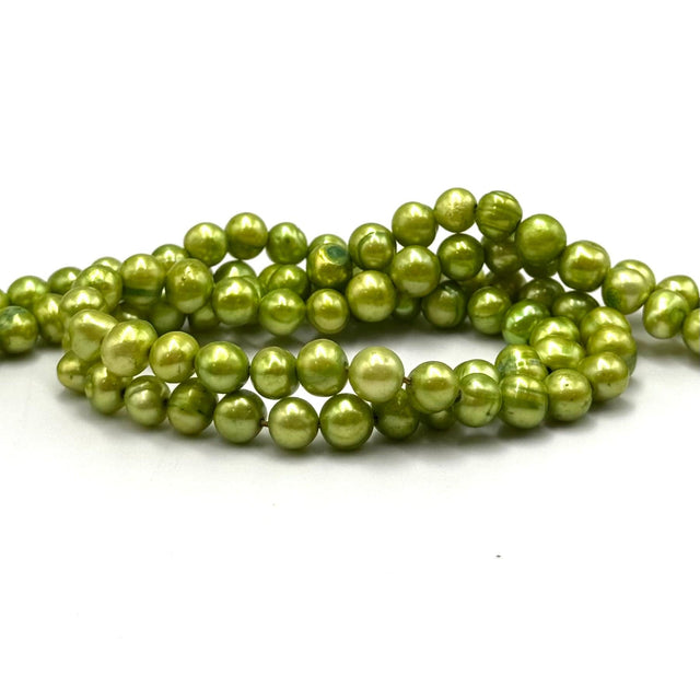 Farvet Ferskvandsperler, Lime Grøn, 5 - 6 - Uniq Perler - 466778