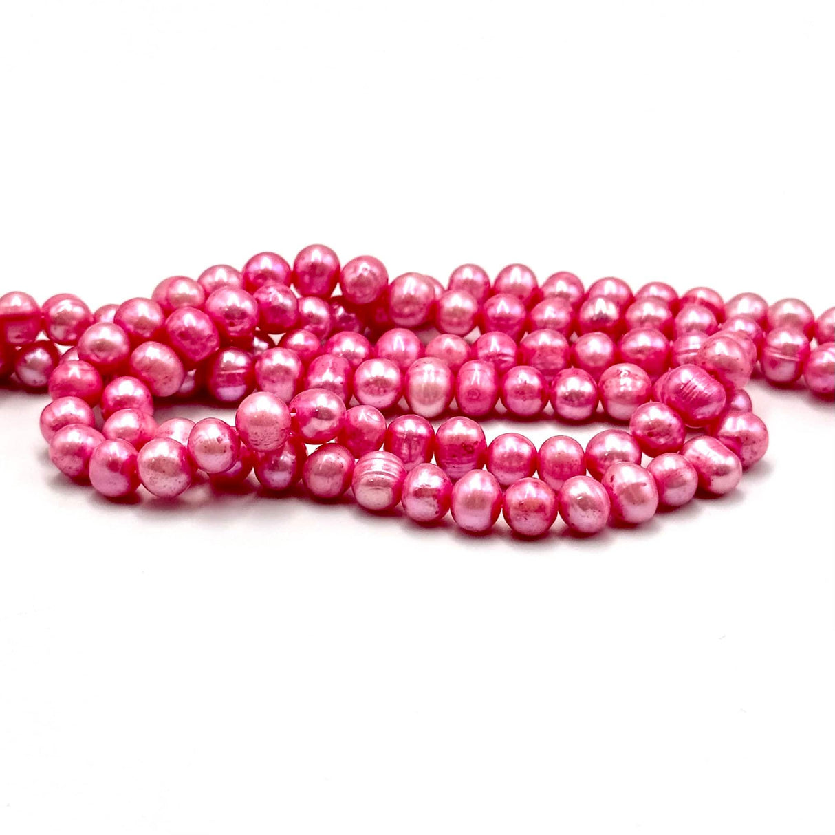Farvet Ferskvandsperler, Pink, 5 - 6mm (Enkelt Perle) - Uniq Perler - 52554