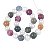 Farvet Naturlig Hvid Jade & Ferskvandsperler – Runde/Patato Perler (8~9mm, Streng) - Uniq Perler - 