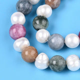 Farvet Naturlig Hvid Jade & Ferskvandsperler – Runde/Patato Perler (8~9mm, Streng) - Uniq Perler - 