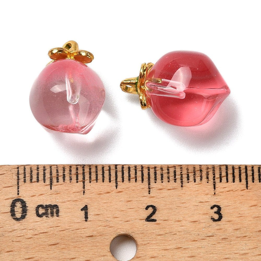 Fersken Glasvedhæng – To - Farvet (17mm, 2 stk.) - Uniq Perler - 115666