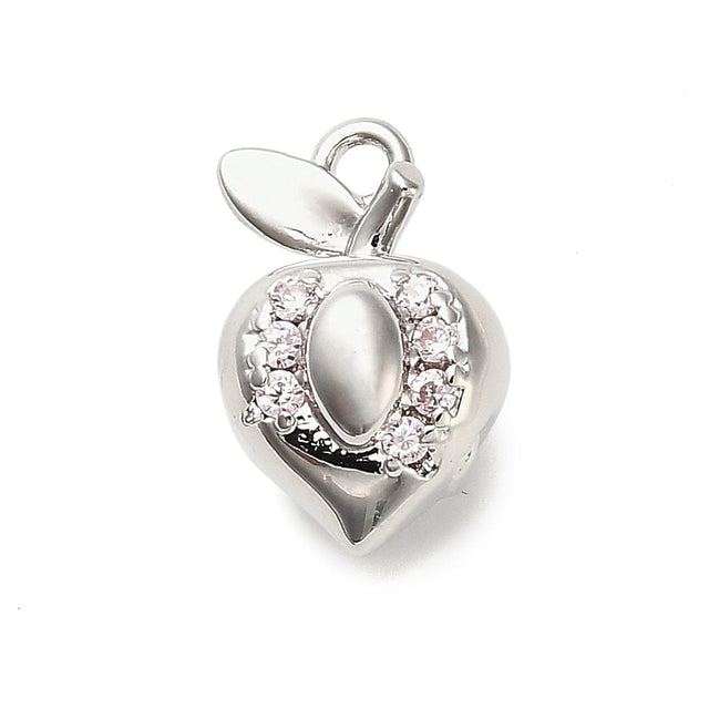 Fersken/æble Vedhæng Med Zirkonia Sten, Langtidsholdbar Forsølvet, (7,5x12mm) - Uniq Perler - 114724