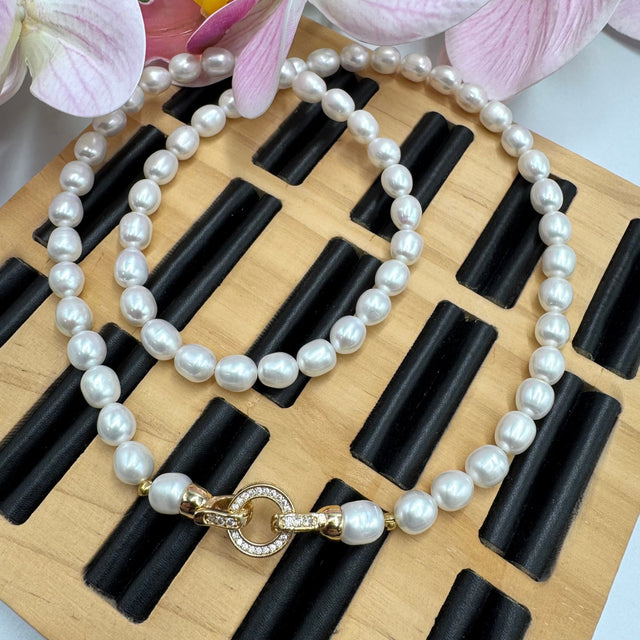 Ferskvandsperle Halskæde Med Forgyldt Lås - Premium, (56cm) - Uniq Perler - 85678