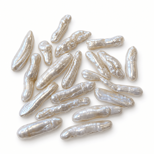 Ferskvandsperle – Hvid, Biwa Barok, Grade AA (23-26x6,5-8mm) 1 stk. - Uniq Perler - 125699