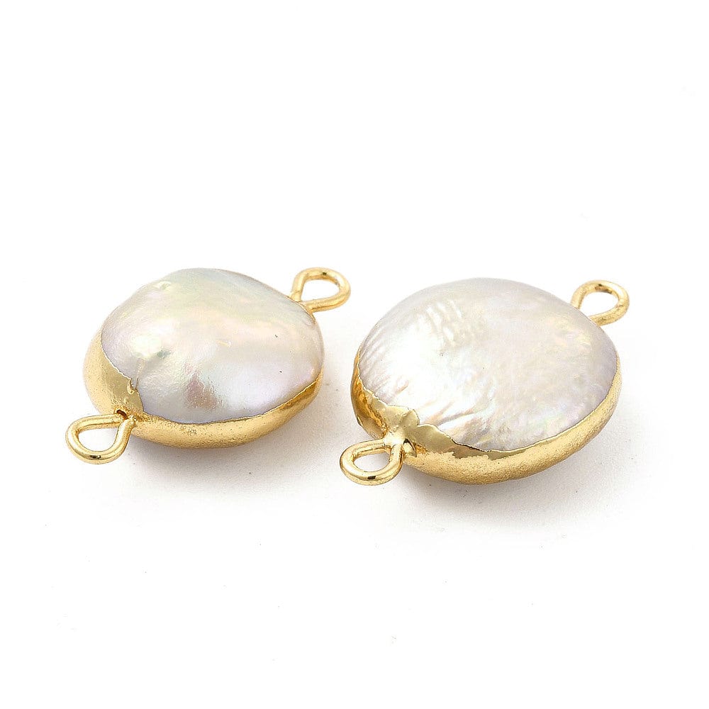 Ferskvandsperle Mellemled/Link Med Forgyldt Kant, 21x13mm - Uniq Perler - 111566