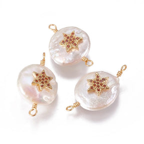 Freshwater Pearl Intermediate/Link With Star/Zirconia Stone - Uniq Perler - 111567