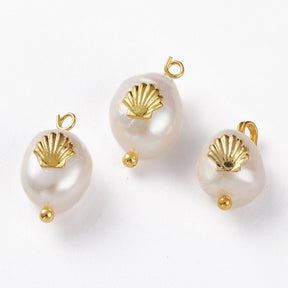 Freshwater Pearl Pendant With Gold-plated Mussel, 8 - 14mm - Uniq Perler - 111571