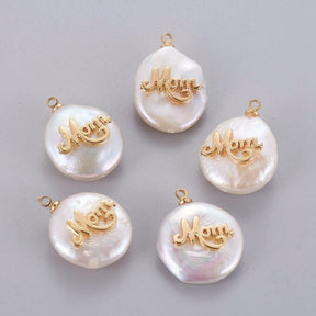 Freshwater Pearl Pendant With MOM Text, Gold-plated, 16 - 22mm - Uniq Perler - 0001489229