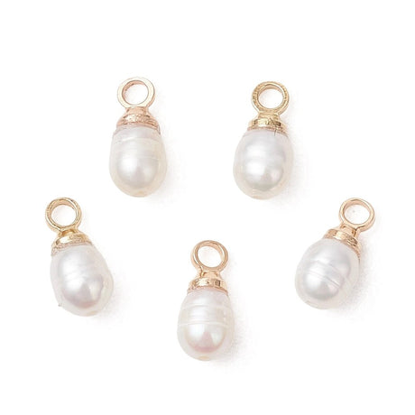 Süßwasserperle Anhänger – Reisschale mit Vergoldet Cremeweißer Aufhänger (2 Stk) - Uniq Perler - 