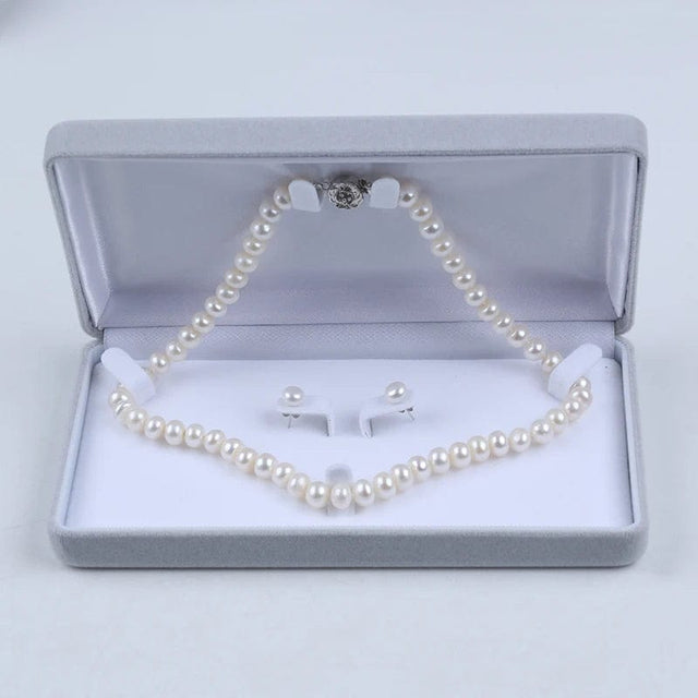 Ferskvandsperler Halskæde og Ørestikkere – Grade AA (6mm, 41cm) - Uniq Perler - 148923