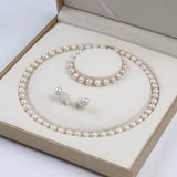 Ferskvandsperler Halskæde Og Ørestikkere – Grade AA (PREMIUM) - Uniq Perler - 111220