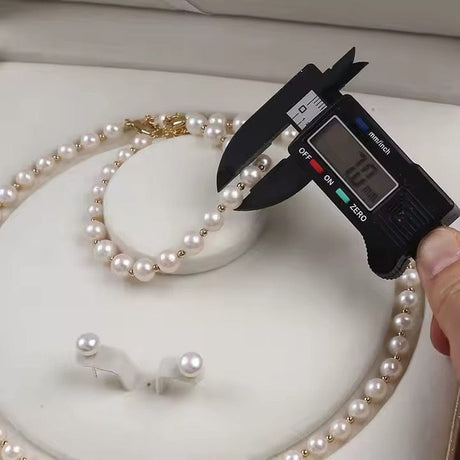 Ferskvandsperler Halskæde Og Ørestikkere – Grade AA (PREMIUM) - Uniq Perler - 111220