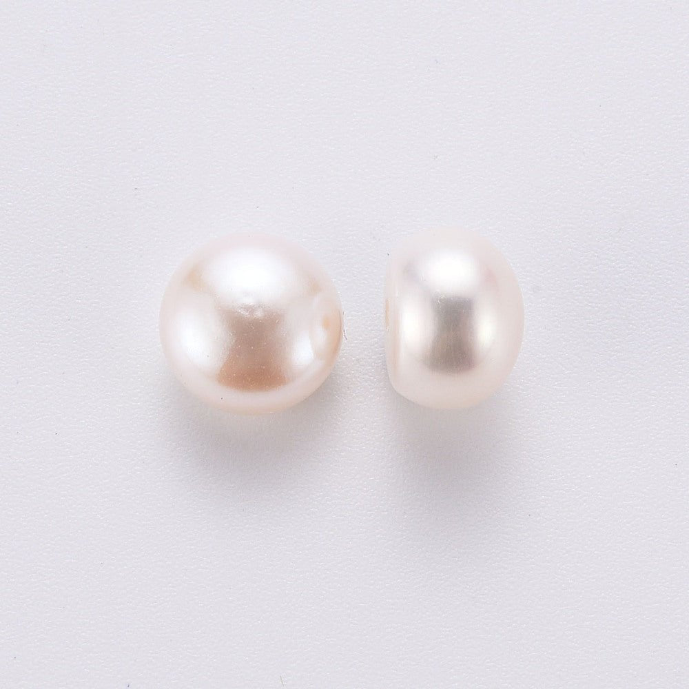 Ferskvandsperler – Halvborede, Halvrunde, Hvide (8~8,5x6mm) 2 stk. - Uniq Perler - 123062