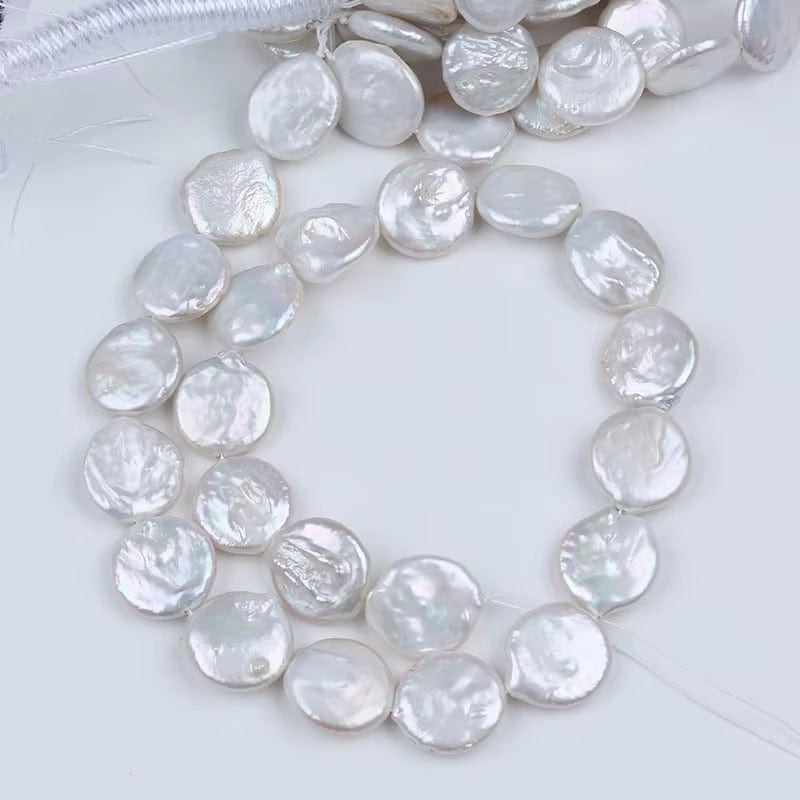 Ferskvandsperler – Hvid, Barok Coin (16x18mm), Grade AA - Uniq Perler - 064306