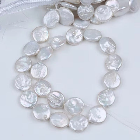 Ferskvandsperler – Hvid, Barok Coin (16x18mm), Grade AA - Uniq Perler - 064306