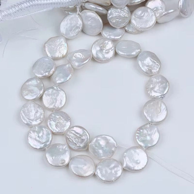 Ferskvandsperler – Hvid, Barok Coin (16x18mm), Grade AA - Uniq Perler - 064306