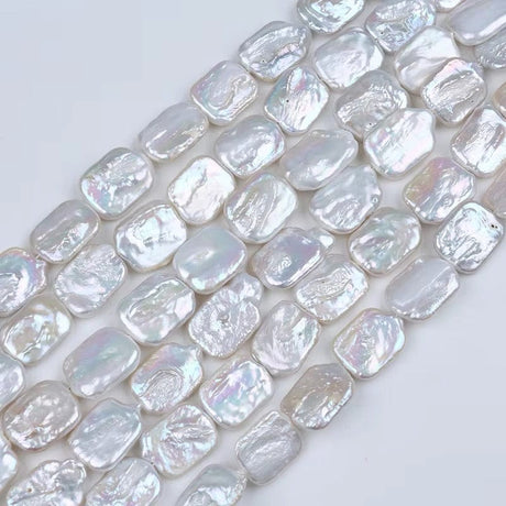 Ferskvandsperler – Hvid, Barok Kantet (14x17mm) - Uniq Perler - 444136