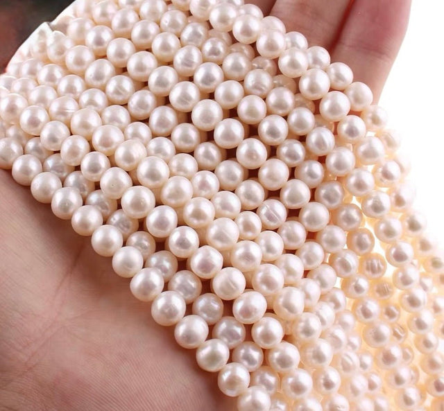 Ferskvandsperler – Hvid, Potato (7 - 8mm) Grade AA - Uniq Perler - 117877