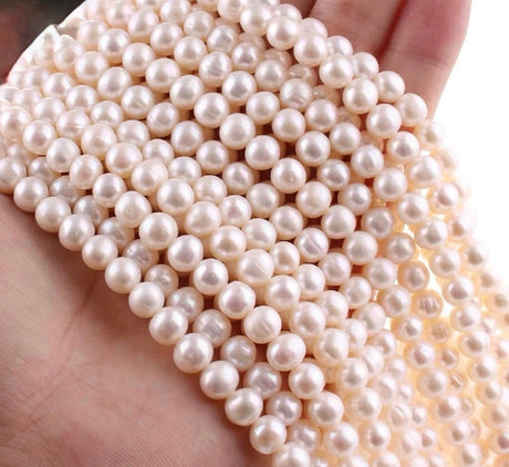 Ferskvandsperler – Hvid, Potato (7 - 8mm) Grade AA - Uniq Perler - 117877