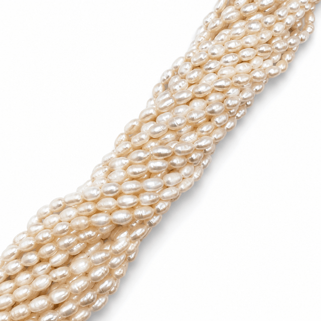 Ferskvandsperler – Hvid, Rice, Grade A+(6 - 6,5 x 4,5 - 5 mm) - Uniq Perler - 122263